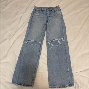 American Eagle Outfitters Light Blue Distressed Wide-Leg Jeans